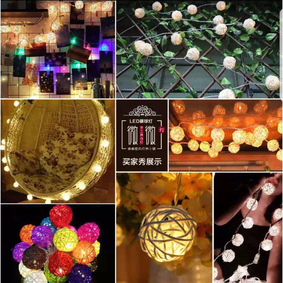 ĐÈN NHÁY QUẢ CẦU MÂY 7 MÀU