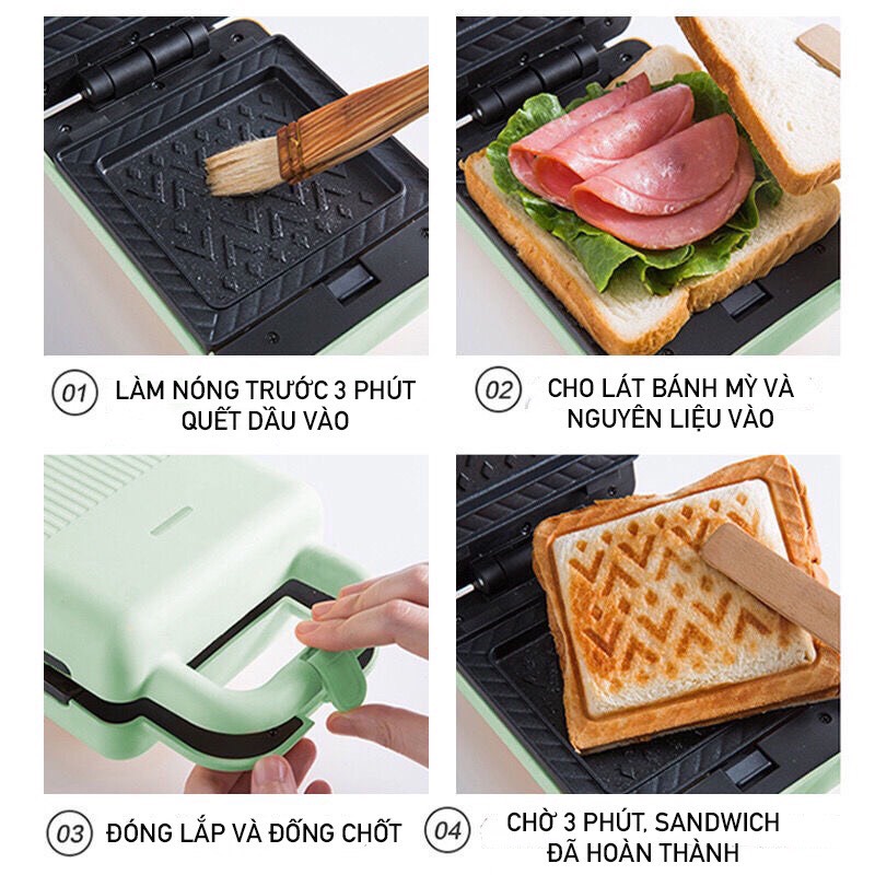 Máy Kẹp Nướng Bánh Mỳ Bear, Máy Kẹp Nướng Bánh Mì Sandwich, Waffle, Bánh Quế, Hotdog, Làm Bữa Sáng, Cho Gia Đình - Nướng