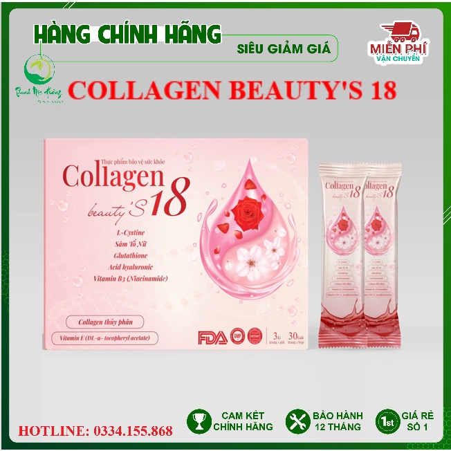 Collagen Thanh Mộc Hương Beauty's18 Dạng Bột Cốm Thủy Phân, Glutathion, Sâm Tố Nữ, Mờ Nám, Sáng Da, Ngừa Khô Hạn