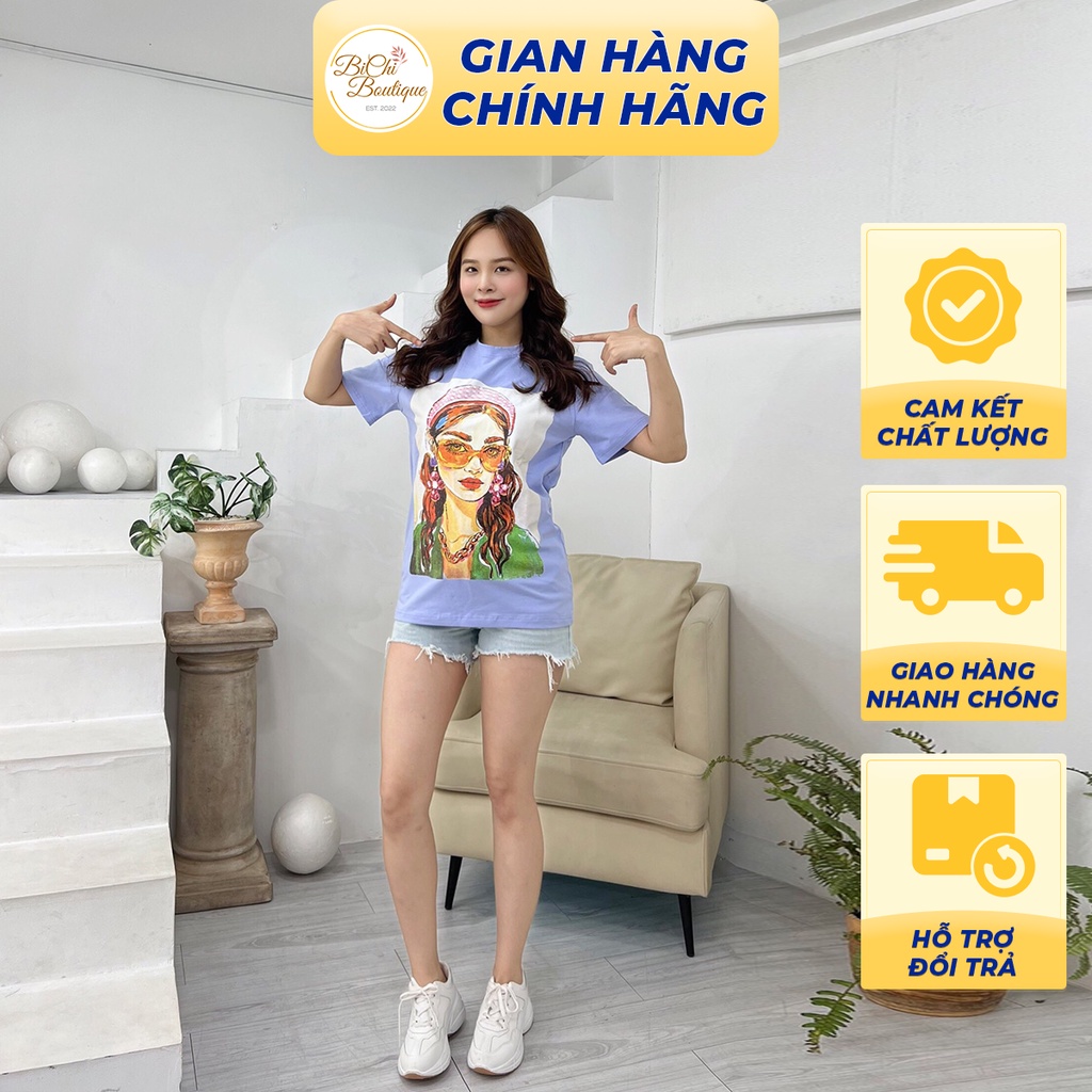 Áo thun Dressed Girls tay ngắn cổ tròn in họa tiết hình cô gái cá tính vải cotton dành cho nam nữ - Bichi Boutique