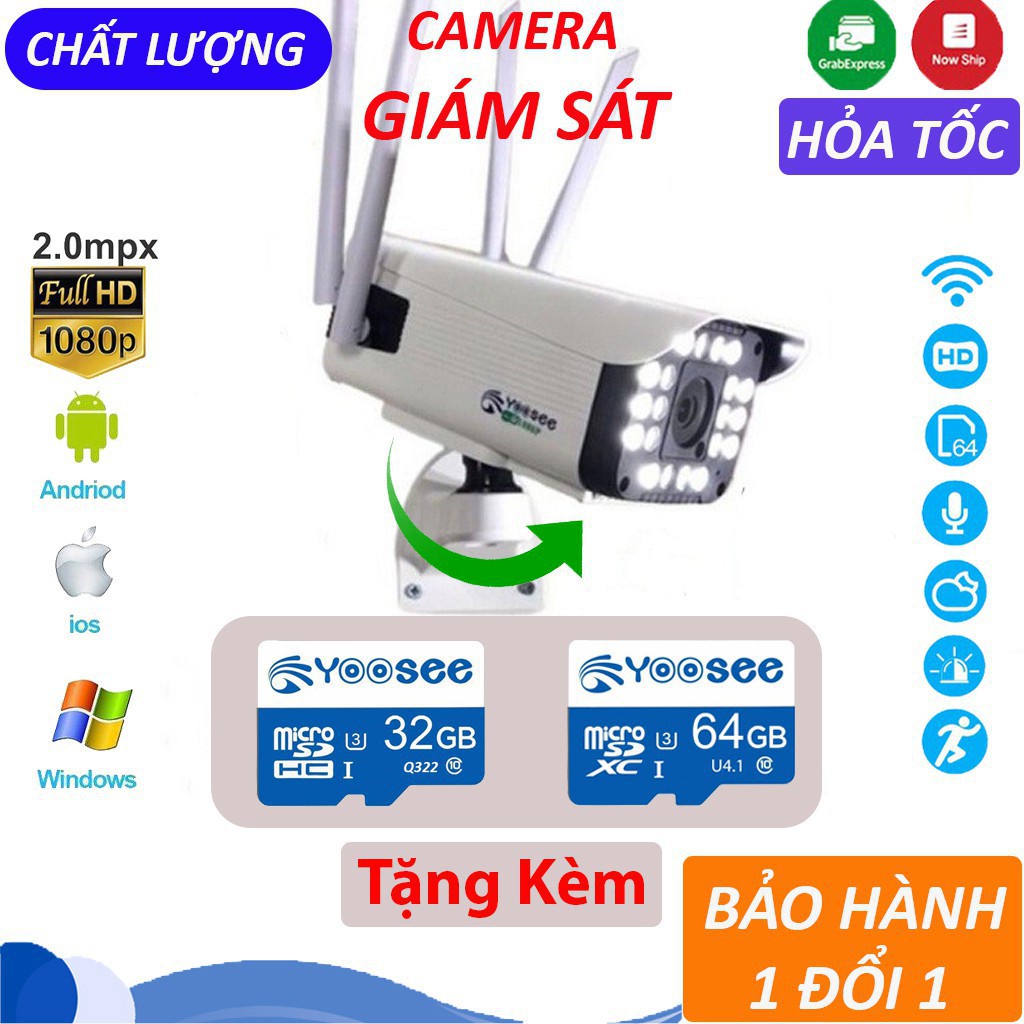 Camera yoosee ngoài trời 4 râu, 20 đèn,xoay ,đàm thoại 2 chiều - Camera yoosee 3.0 Mpx ban đêm có màu |BH 1 đổi 1
