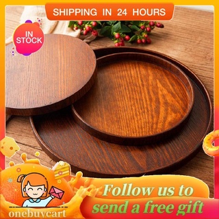 Khay để đồ ăn/thức uống bằng gỗ hình tròn tiện dụng