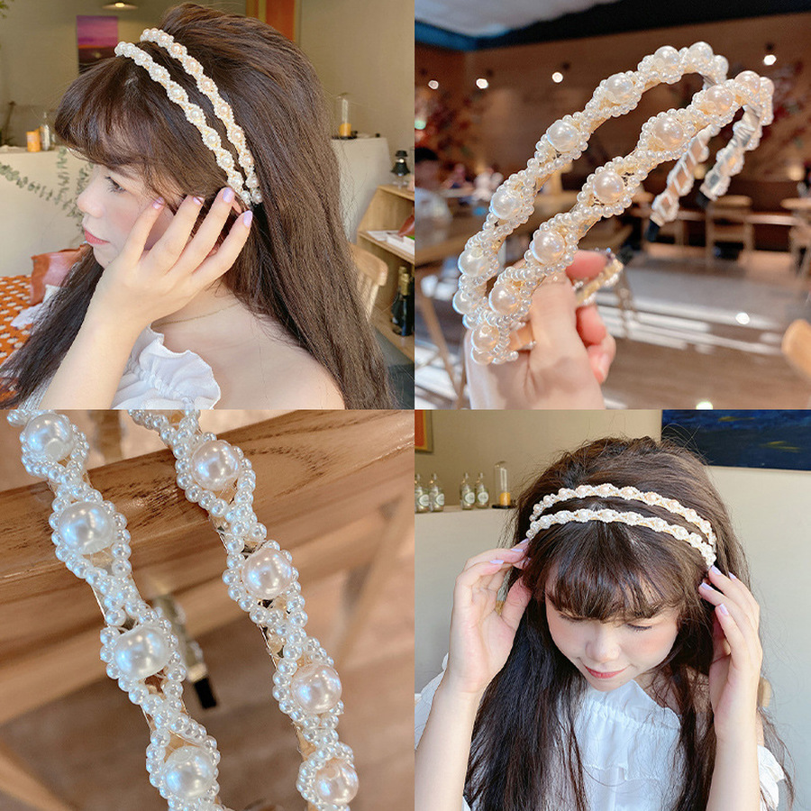 Băng Đô Hợp Kim Đính Ngọc Trai Nhân Tạo Phong Cách Hàn Quốc