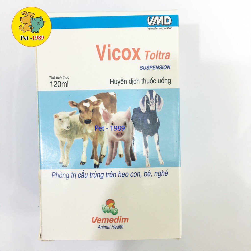 Vicox Toltra Dạng Xịt CHAI 120 ml.Phòng và diệt cầu trùng (phân sáp, phân nâu, phân máu) Heo con, nghé, bê . Pet-1989