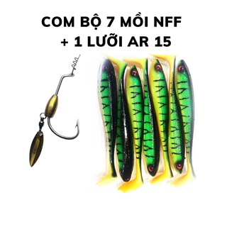 Combo mồi mềm câu lure + 1 lưỡi AR15, cá giả nff XANH TIGER câu lóc bông đồng, mồi chìm lửng câu cá sộp hiệu quả