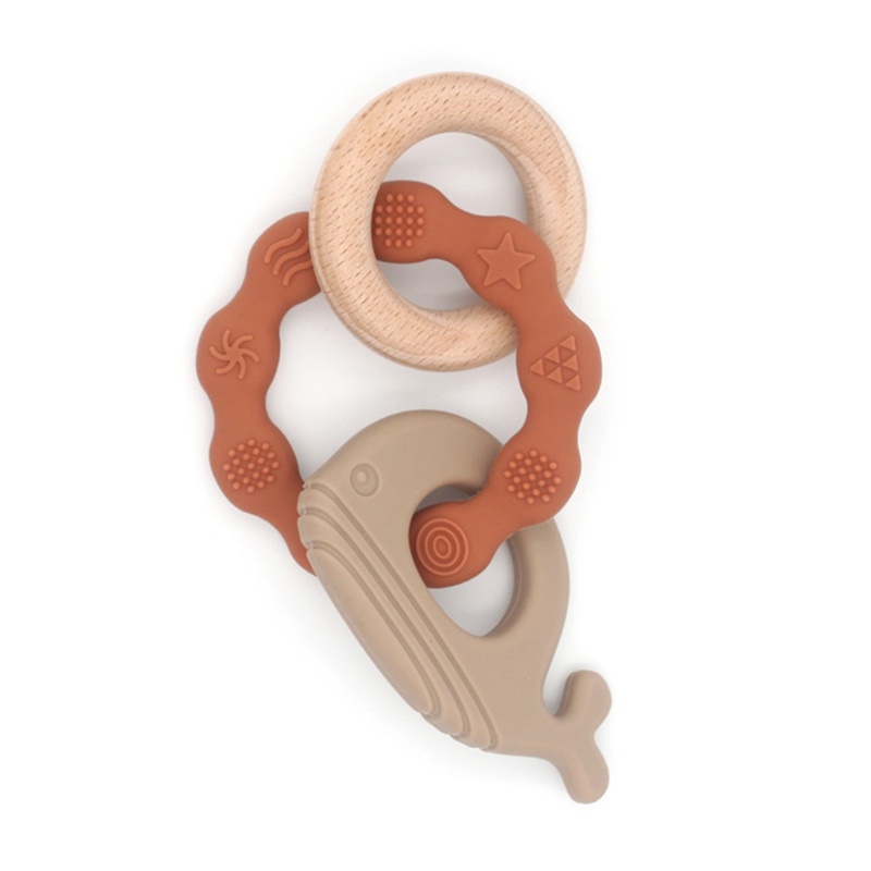 Vòng Tay Lục Lạc Đồ Chơi Ngậm Mọc Răng 3 Trong 1 Bằng Silicone Hình Cá Voi Dành Cho Trẻ Sơ Sinh