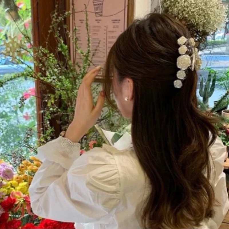 Kẹp Tóc Hoa Trà Trắng Ngọt Ngào Dễ Thương Phong Cách Hàn Quốc Cho Nữ