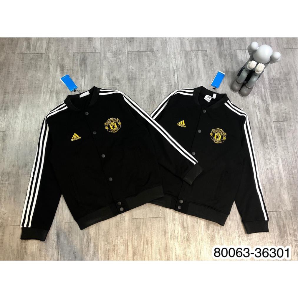 Áo khoác bomber nam Adidas logo thêu tay áo kẻ sọc