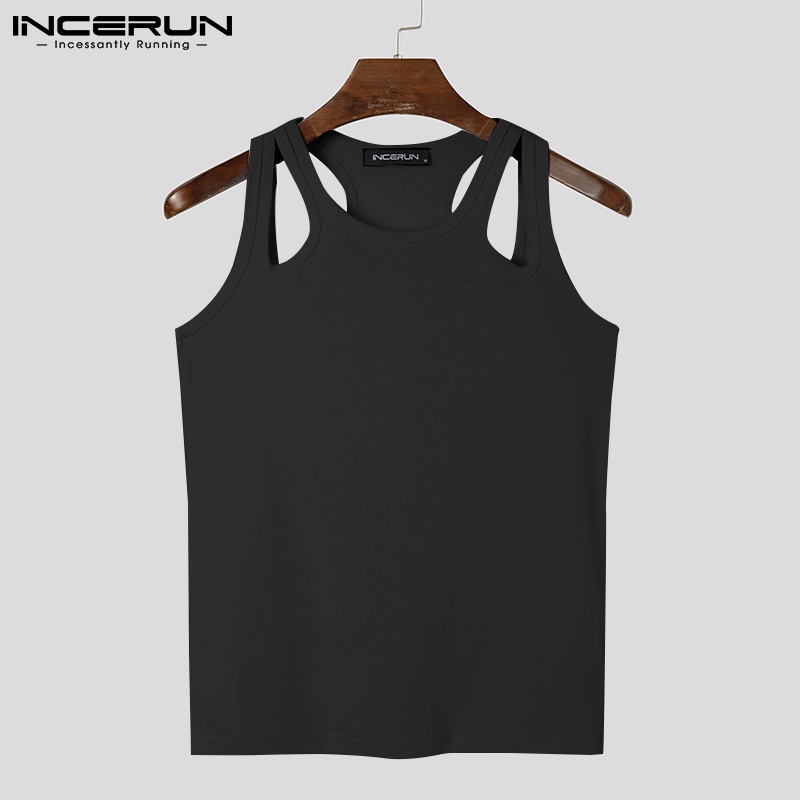 Áo ba lỗ nam INCERUN dệt kim ôm dáng màu trơn không tay tập gym thường ngày