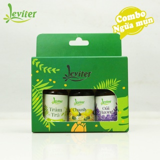 Combo tinh dầu Ngừa mụn Leviter: Tinh dầu Tràm trà, Oải hương, Chanh 3 lọ x10ml, tinh dầu thơm phòng