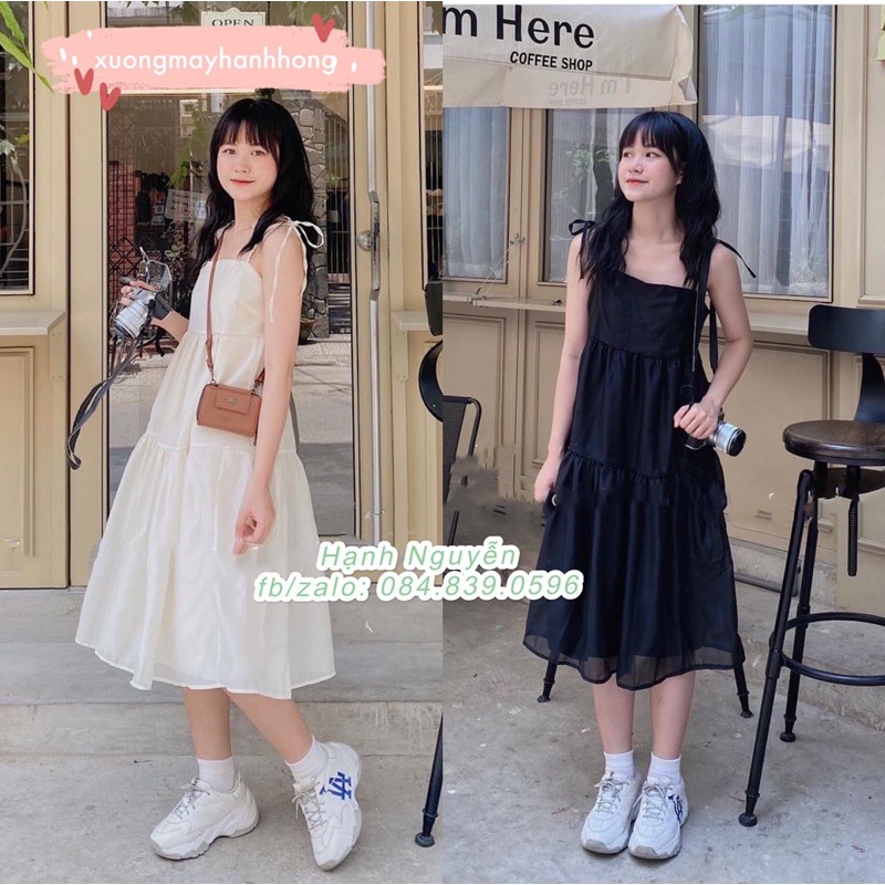 Váy 2 dây voan tơ ulzzang 2 lớp, váy hai dây xuông maxi đi biển