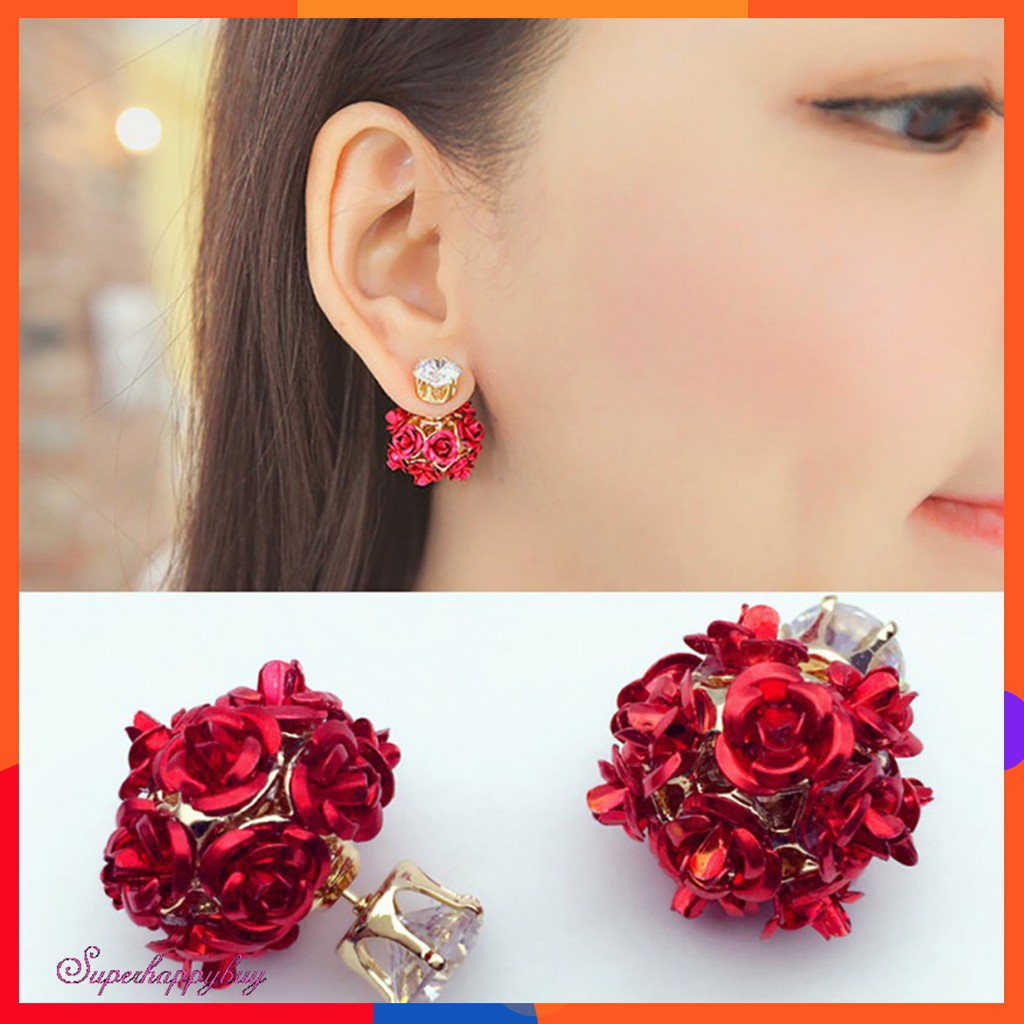 Khuyên tai hoa hồng 2 mặt thanh lịch cho nữ