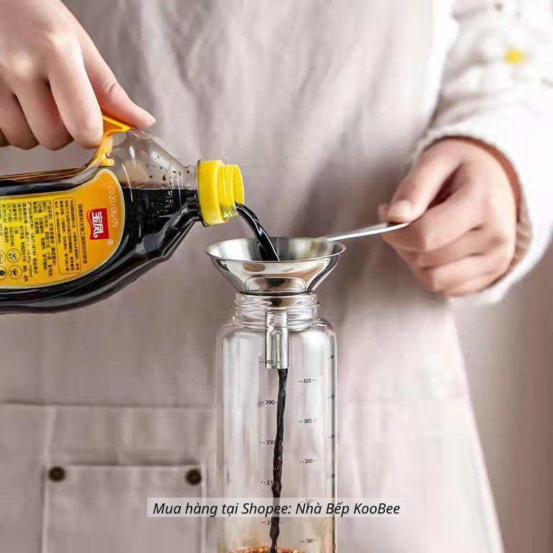 Bộ 3 phễu Inox 304 không gỉ chịu nhiệt cao cấp - Phễu rót dung dịch chất lỏng dầu ăn đa chức năng KOOBEE