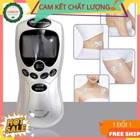 Máy massage xung điện 4 miếng dán vật lý trị liệu mát xa châm cứu bấm huyệt cầm tay lưng cổ vai gáy