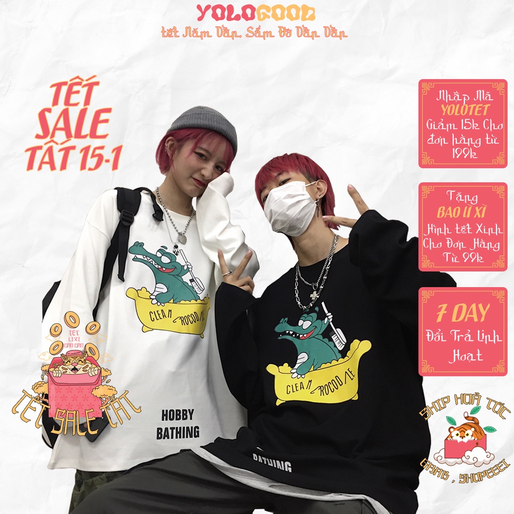 Áo thun dài tay  HOBBY BATHING  phông Unisex nam nữ tee oversize form rộng pull Ulzzang Streetwear thu đông vải mềm