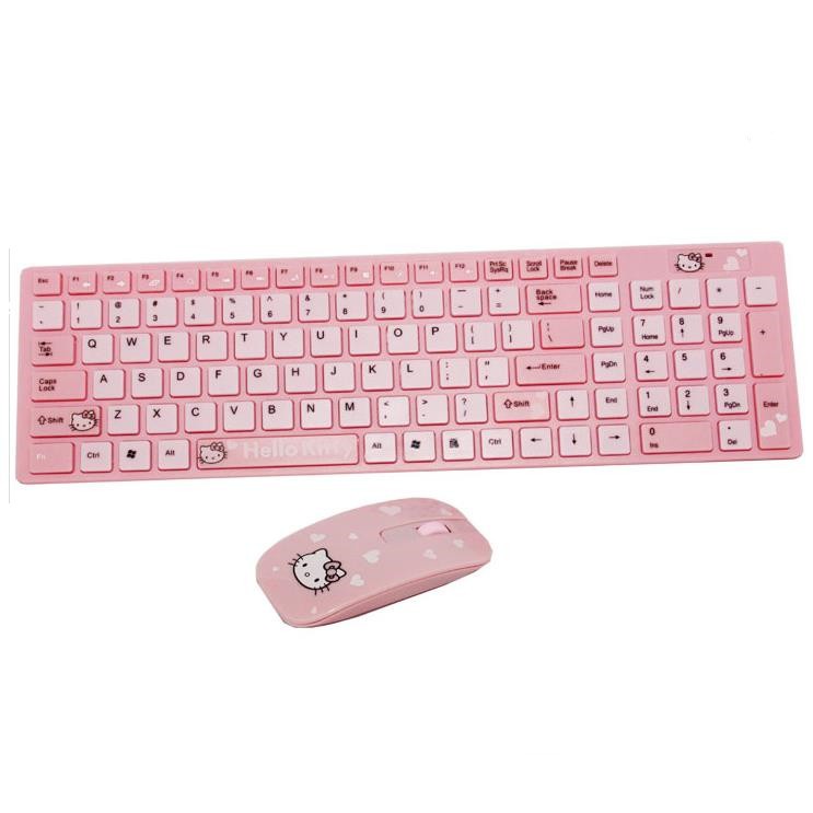 Bộ Bàn Phím + Chuột Không Dây Hình Hello Kitty Cho Asus Lenovo Apple Samsung Hp