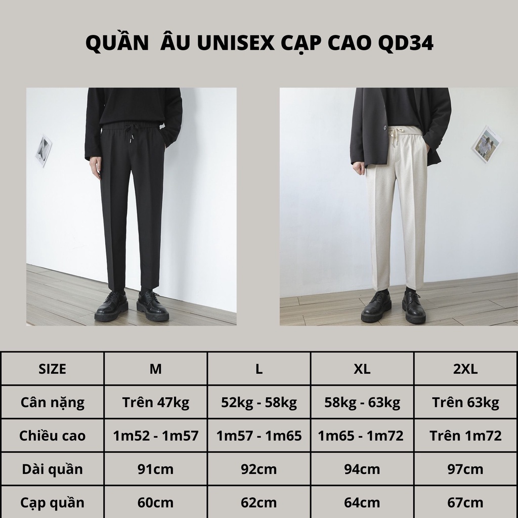 Quần Âu Unisex Ống Suông Lưng Cao Cạp Thun 3 Màu Basic Zinti QD34