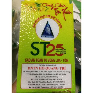 Gạo ST25 lúa tôm cao cấp Gạo Ngon Nhất Thế Giới 2019 - túi 2kg