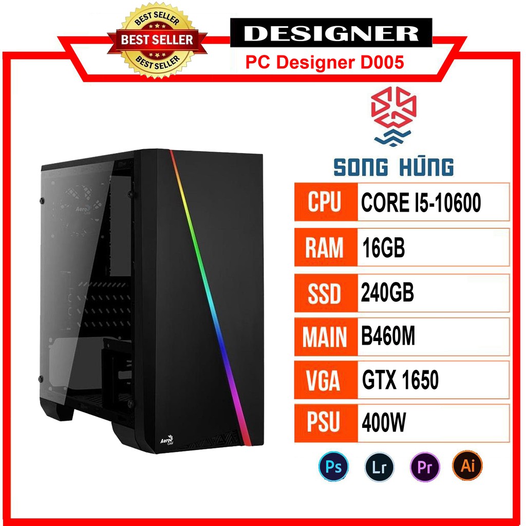 Máy bộ PC Designer D005 (i5-10600/B460/16GB RAM/GTX 1650/240GB SSD/400w/Tản nhiệt 400Ti Color Master)