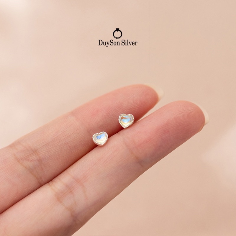 Khuyên tai bạc nữ Duyson, Bông tai nữ đá moonstone bạc 925 cao cấp chốt vặn