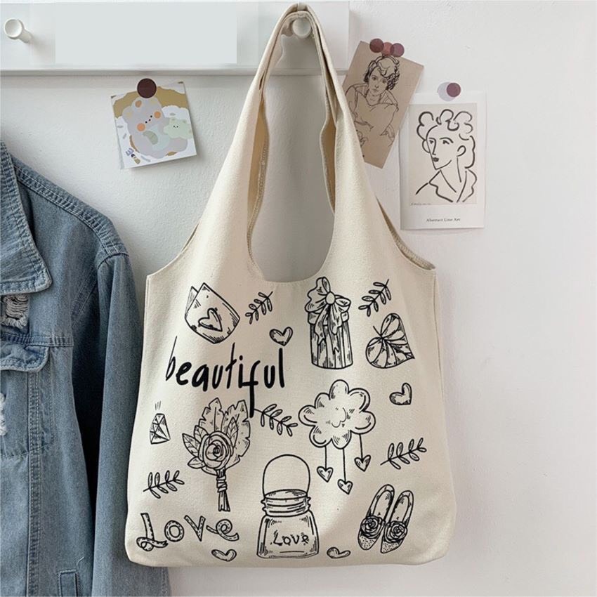 Túi tote vải canvas liền thân đeo vai đựng đồ đi học đi chơi thời trang