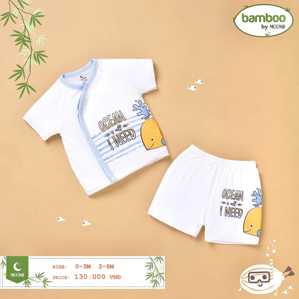 Bộ cộc tay cài chéo Moon in hình họa tiết đáng yêu chất liệu petit cho bé sơ sinh