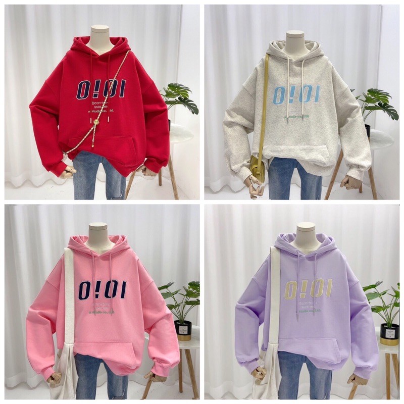 Áo hoodie vải nỉ lót bông dày dặn thêu OI