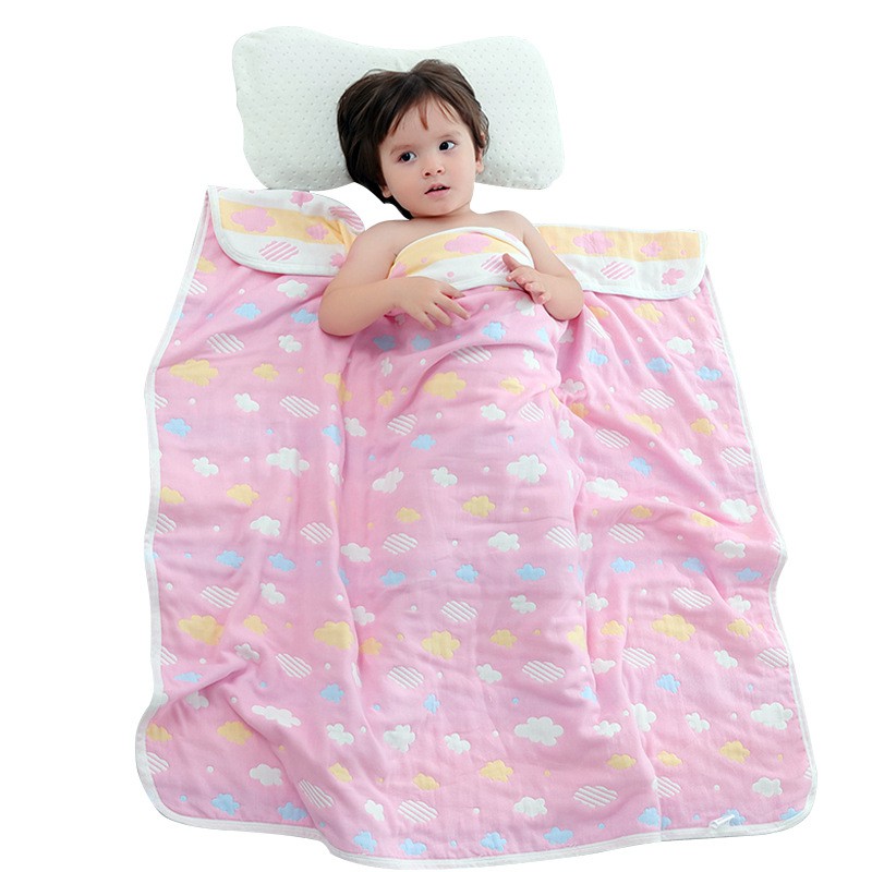 Chăn ủ cho bé sơ sinh khăn tắm có mũ 6 lớp chăn đắp mùa hè thấm hút vượt trội chất liệu an toàn