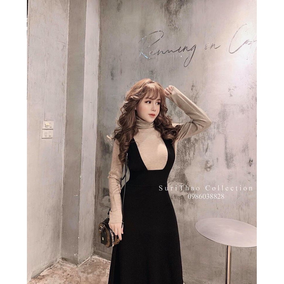 Sét Áo Tay Dài Cổ Lọ Phối Yếm Dài Tiểu Thư TTS1049