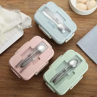 HỘP CƠM LÚA MẠCH 3 NGĂN KÈM ĐŨA THÌA INOX