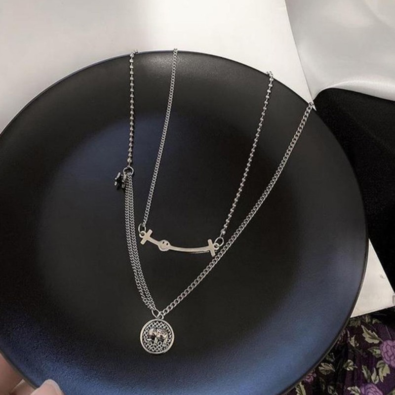 Vòng Cổ Sợi Xích Mặt Cười Phối Mặt Tròn Hình Voi Phong Cách Harajuku Cổ Điển Cho Nữ