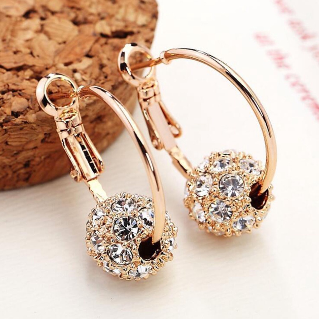 1 Đôi Bông Tai Tròn Đính Đá Nhiều Màu Cho Nữ