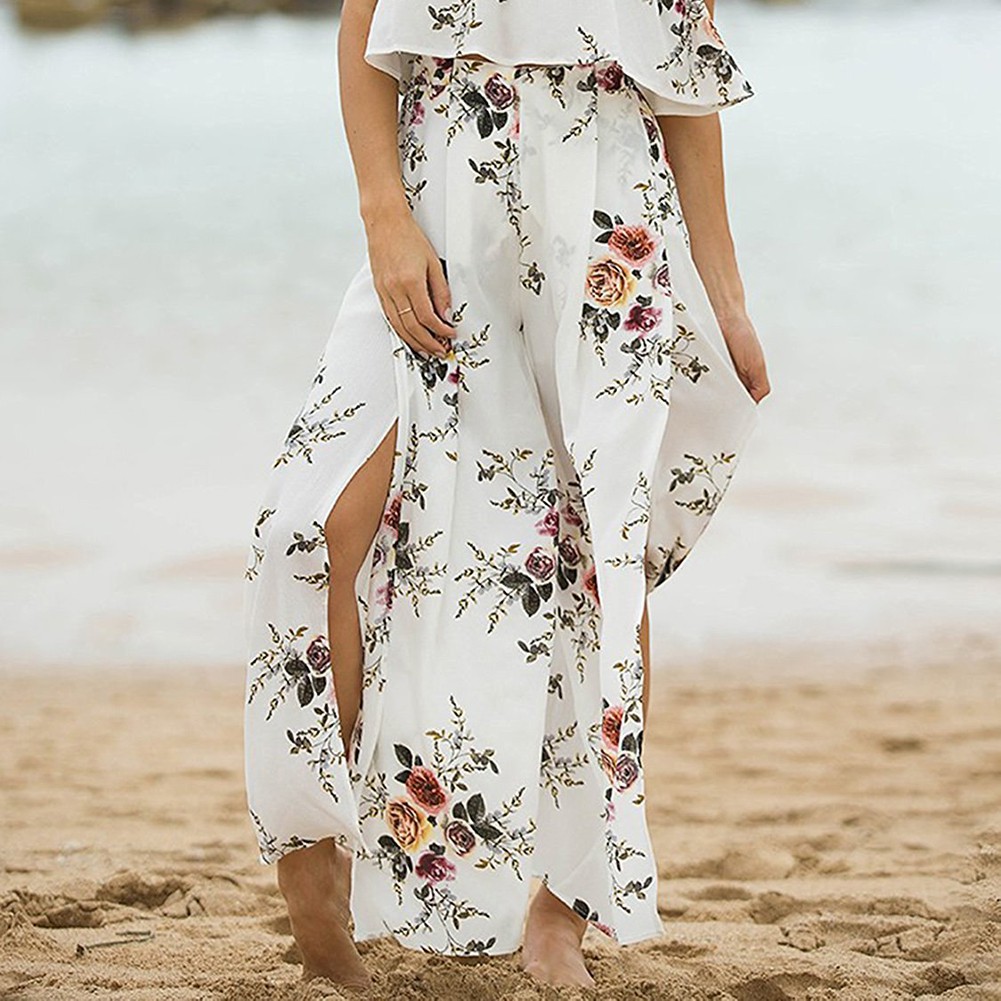 ♔Quần Palazzo Lưng Cao Ống Rộng Hoạ Tiết Hoa Phong Cách Bohomian