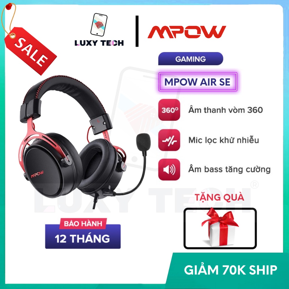 Tai Nghe Gaming MPOW Air SE BH439A Âm Thanh Vòm 360 Độ, Bass Tăng Cường, Mic Chống Ồn - BH 24 Tháng