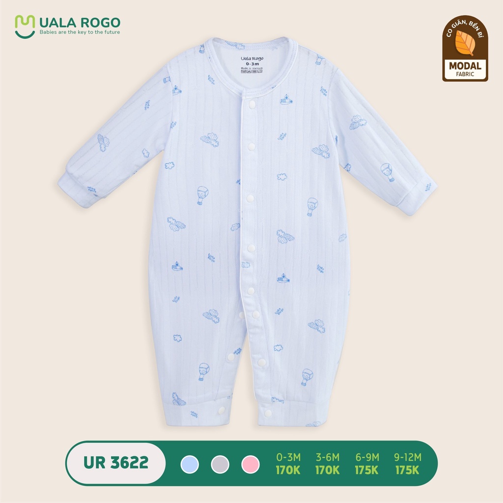 Bodysuit cho bé Uala rogo vải Modal Fabric 0-9 tháng liền thân gọn gàng bé trai bé gái Ur3622