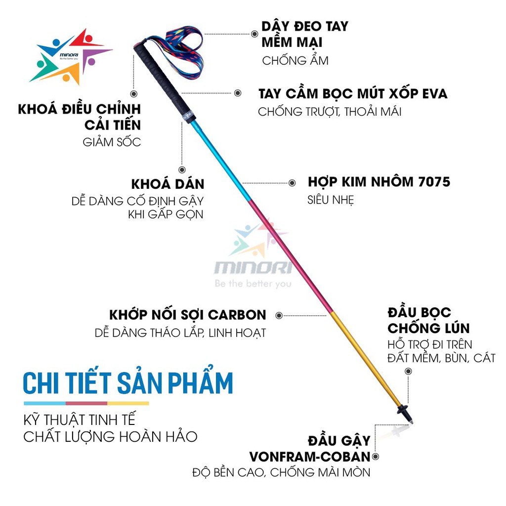 Gậy Chạy Trail CARBON Và Hợp Kim Nhôm Aonijie E4201 - Chạy Bộ, Leo Núi, Trekking Siêu Nhẹ, Gọn Pole