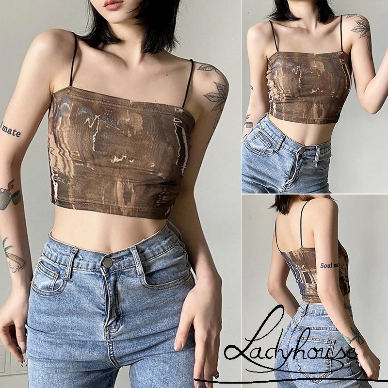 Áo Croptop Trễ Vai Không Tay In Họa Tiết Thời Trang Xuân Thu Cho Nữ