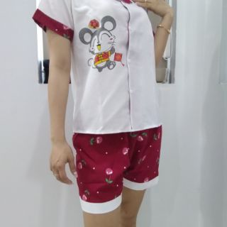 Bộ pizama đùi voan lụa in Hình chuột con