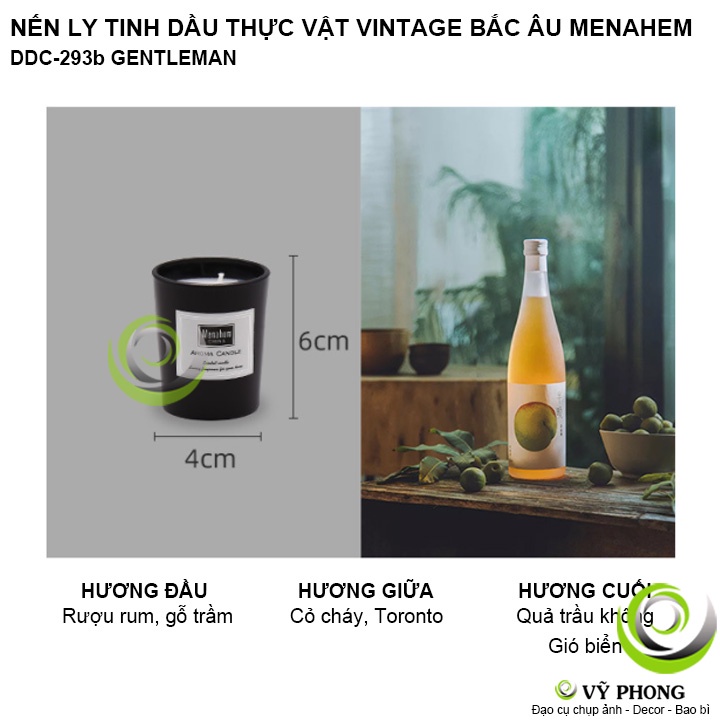 NẾN THƠM MENAHEM AROMA CANDLE LY THỦY TINH CHIẾT XUẤT TINH DẦU THỰC VẬT TỰ NHIÊN RETRO VINTAGE DECOR PHÒNG KHÁCH DDC-293