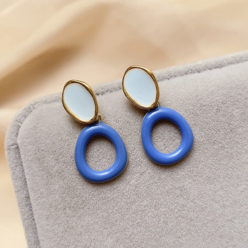 Bông Tai Hình Nơ Bằng Hợp Kim Đính Đá Xanh Dương Cỡ Lớn Thời Trang Cổ Điển