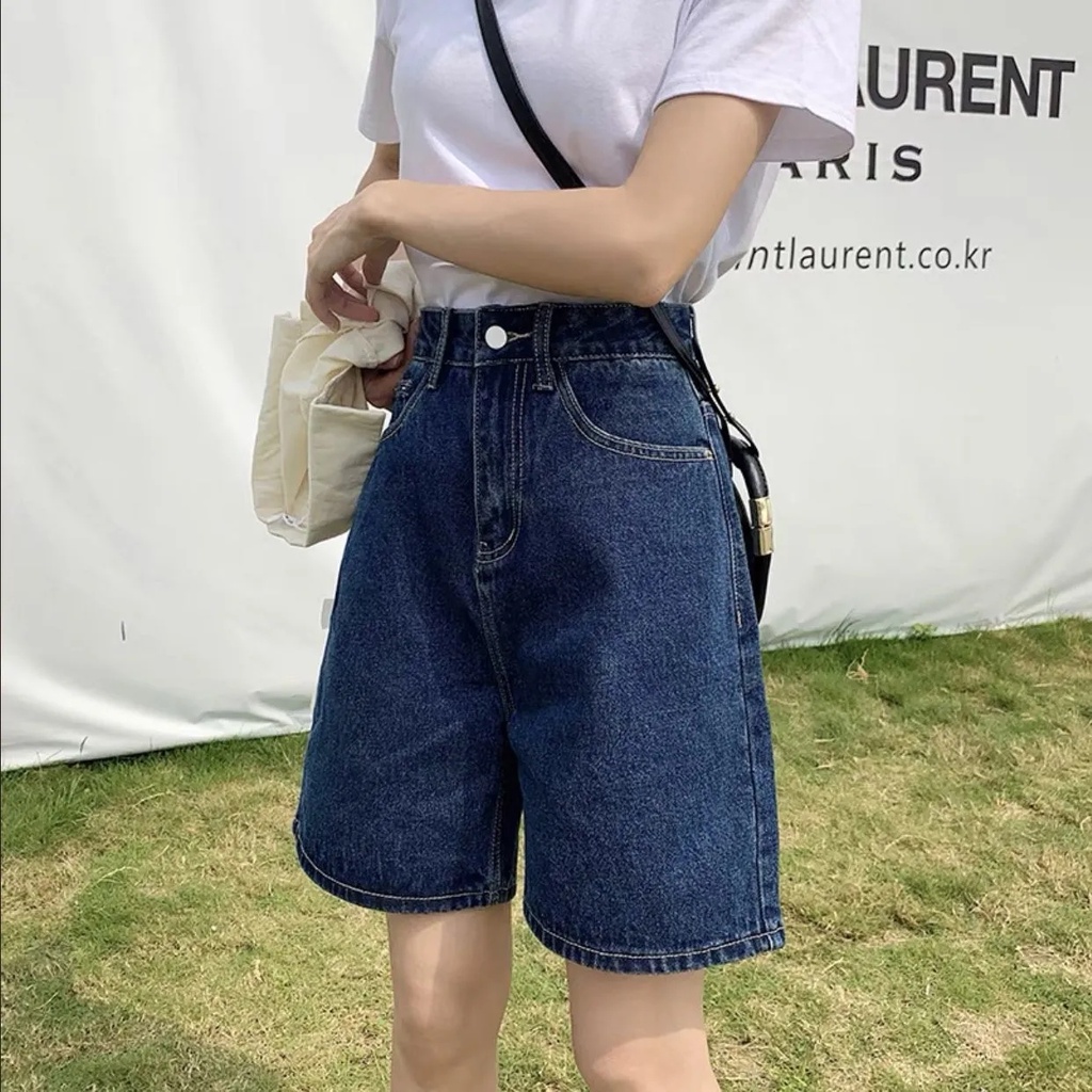 Quần short denim SUXI ống rộng lưng cao màu sắc đơn giản thời trang mùa hè cho nữ