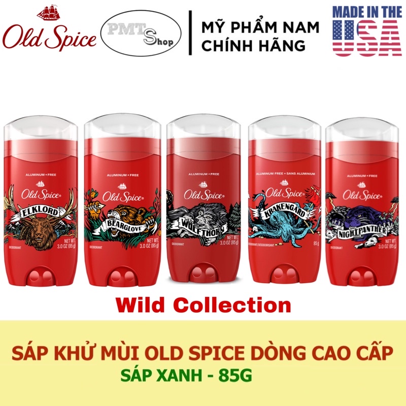 Lăn Sáp khử mùi nam Old Spice Wild Collection 85g (sáp xanh) Wolfthorn Bearglove Krakengard Elklord Nightpather