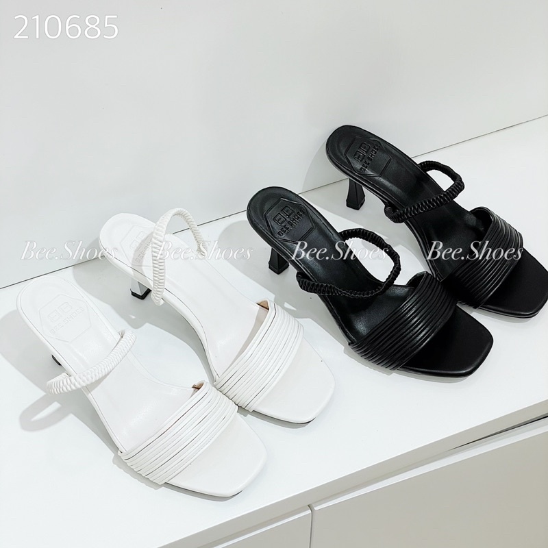 BEESHOES- SANDANLS NỮ MŨI VUÔNG DA MỀM - SANDANLS NỮ THỜI TRANG GÓT NHỌN CAO 5 PHÂN DỄ ĐI SẴN MÀU ĐEN TRẮNG 210685