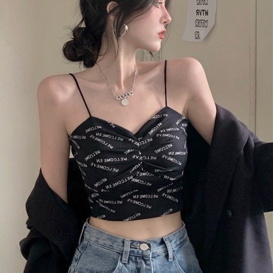 Áo Hai Dây Mỏng Mùa Hè Xếp Ly Không Gọng Thép Cho Nữ
