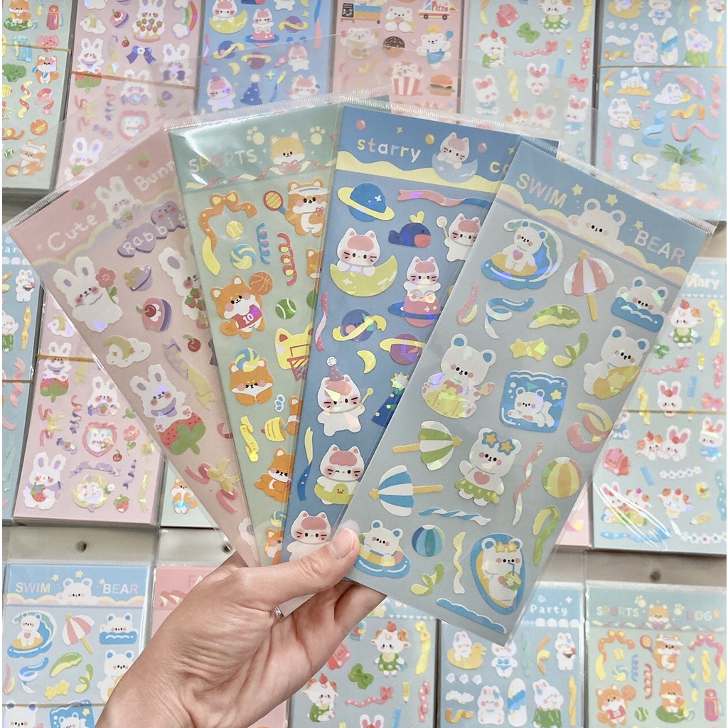 Hình dán sticker gấu em bé siêu cute lấp lánh trang trí sổ tay, máy tính, laptop, góc học tập