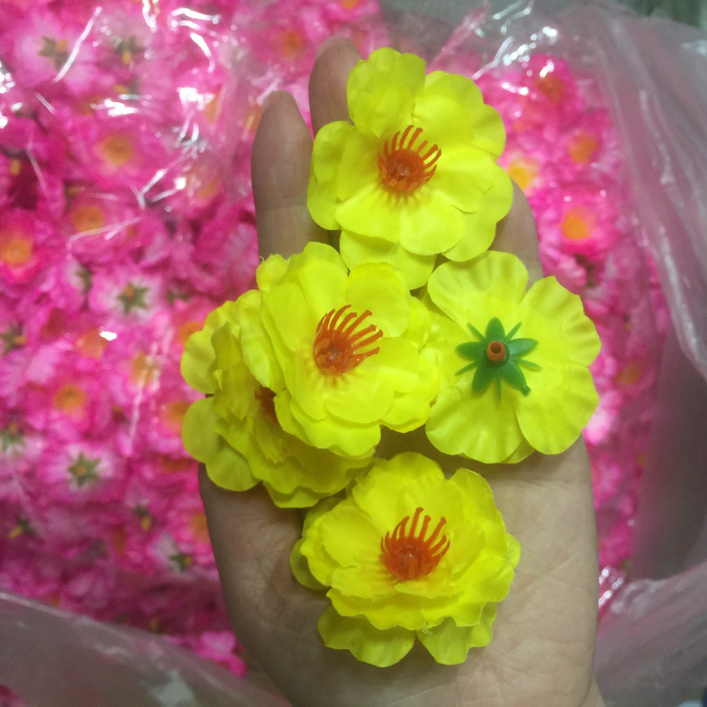 50 bông hoa đào,mai vải trang trí Tết