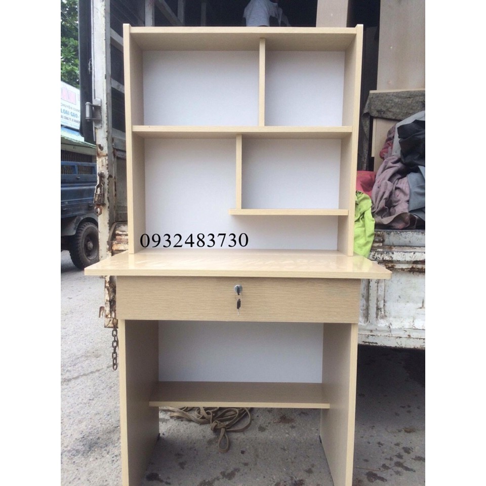 Bàn học sinh kèm giá sách ván ép rộng 80cm màu kem sữa Lâm Gia