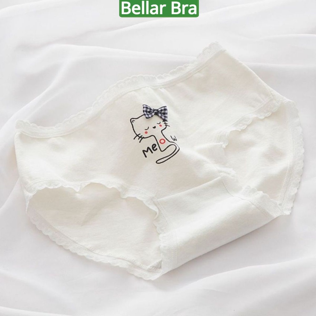 Quần lót nữ cotton, quần lót viền ren kháng khuẩn đinh nơ nhiều họa tiết dễ thương L0133