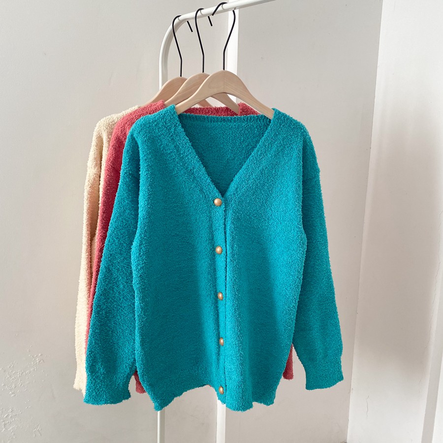 Áo khoác cardigan dệt kim cổ chữ V tay dài dáng rộng thời trang thu đông