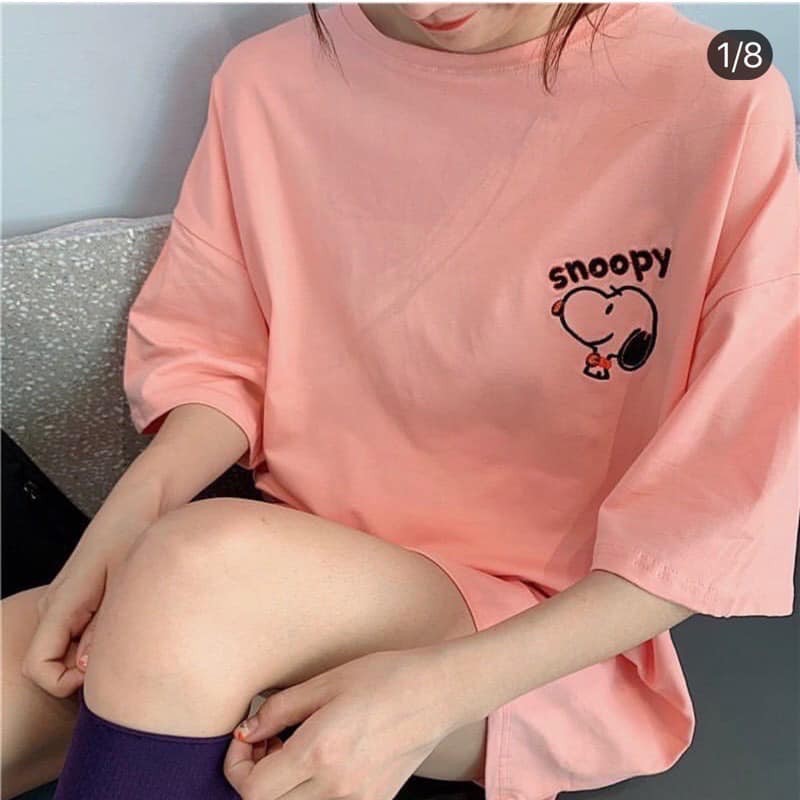 Áo thun UNISEX from rộng cổ tròn tay lỡ freesize &lt; 65kg - Snoopy